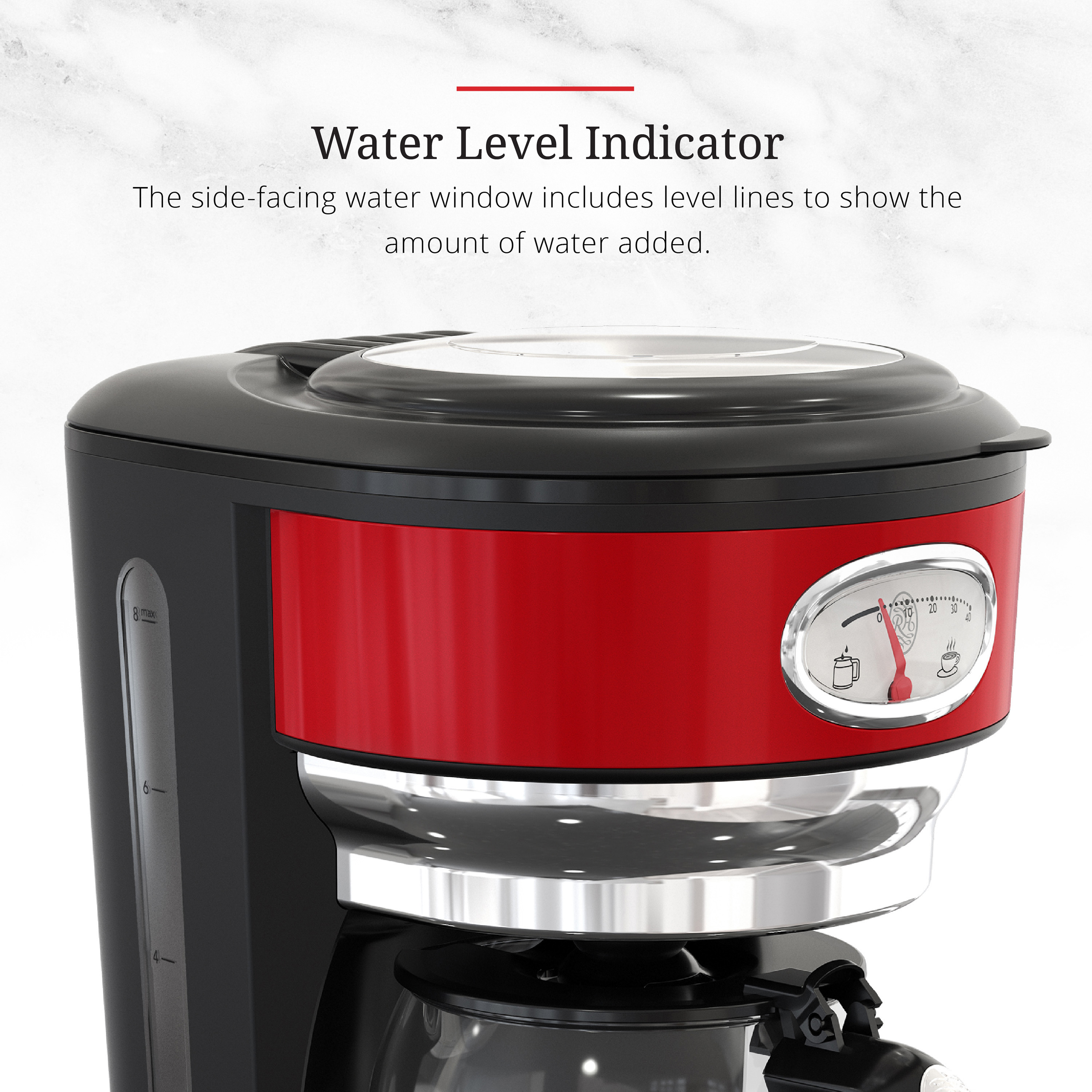 Retro Style 8 Cup Coffeemaker Red Stainless Steel